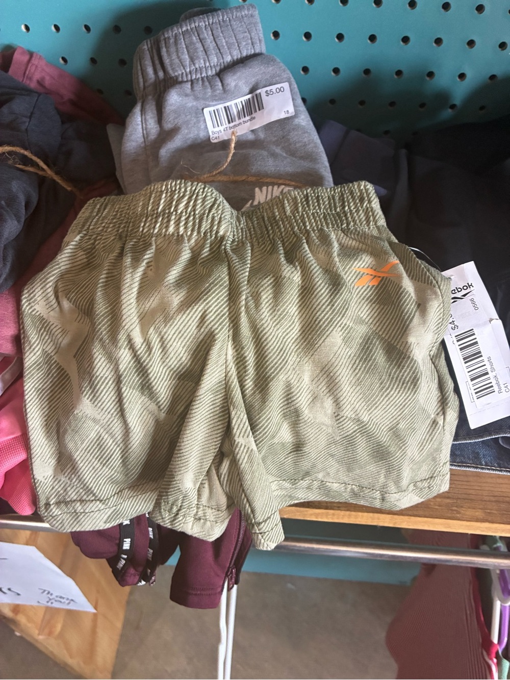Reebok Olive Green' Athletic Shorts with Orange Logo